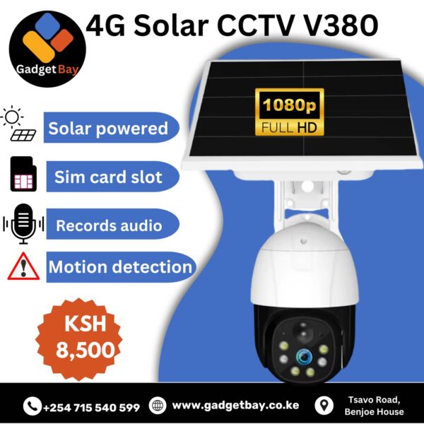 4G Solar CCTV Camera V380: solar panel, HD Quality Video, built in rechargeable battery, motion detection alerts, remote access & two way audio Ksh 8,500 /=