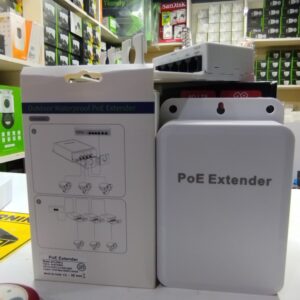 POE Extender 5 Port Outdoor Waterproof, 1 input, 4 output, 250-300m range, dust & rain protection. Plug & play, LED indicators. Price: 3,000 Ksh