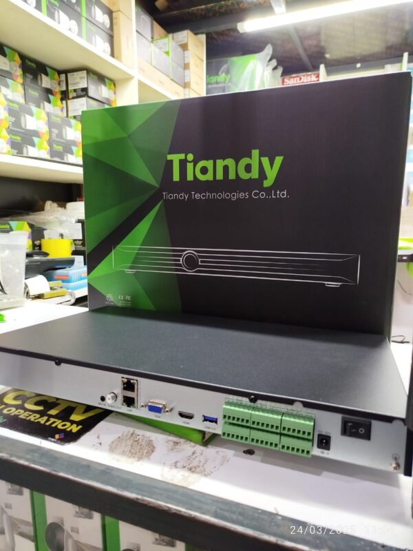 Tiandy 40 Channel Half PoE NVR Tiandy 40 Channel None NVR, 12MP video, 16 PoE ports, 4K HDMI, S+265 compression, supports 40 IP cameras. Available for Ksh 40000 at Gadget Bay!